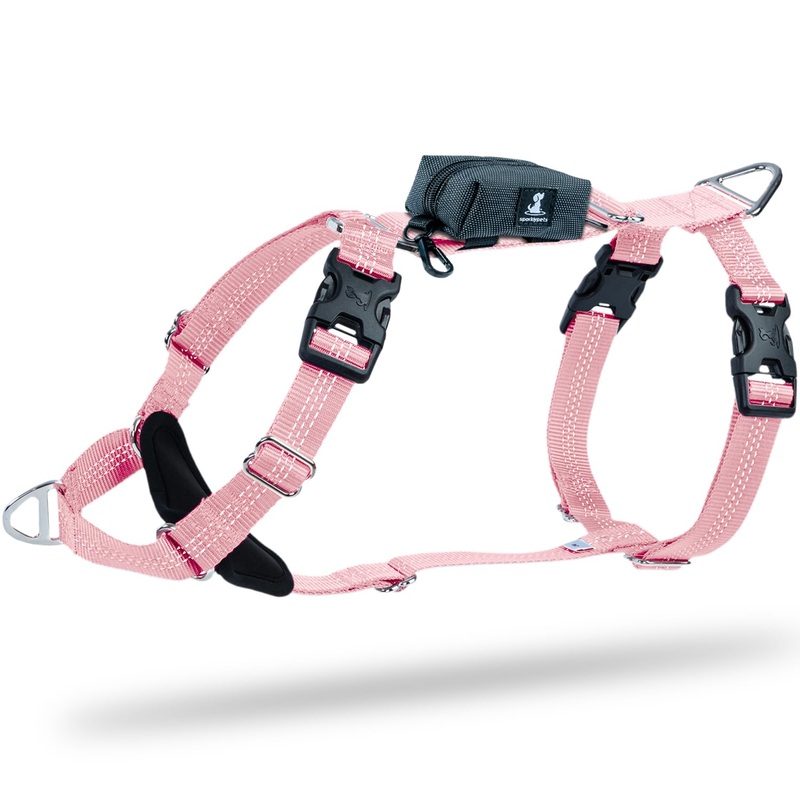 SparklyPets No Pull Dog Harness for Medium & Large Breeds  Easy Walk Harness with Poop Bag Holder  Adjustable Dog Halter for All Body Types (Light Pink, Medium) Light Pink