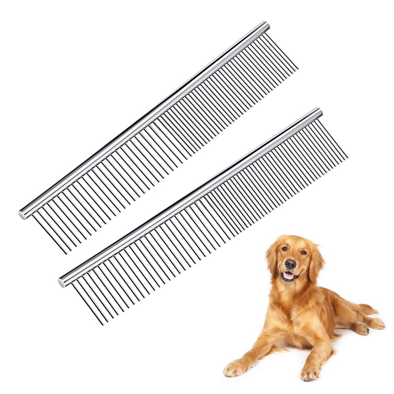 Stainless steel pet comb for dogs and cats, pet grooming comb for removing tangles and knots, with comb for grooming dogs, cats and other pets-2pcs