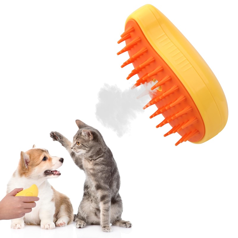 Steam brush for cats,Cat brush with steam,Steamy cat brush,Steamy pet brush 4-in-1 Self-Cleaning Grooming Tool, Efficient Massage, Hair Removal, Tangle-Free Care for Dogs,Steam brush(Yellow) Yellow