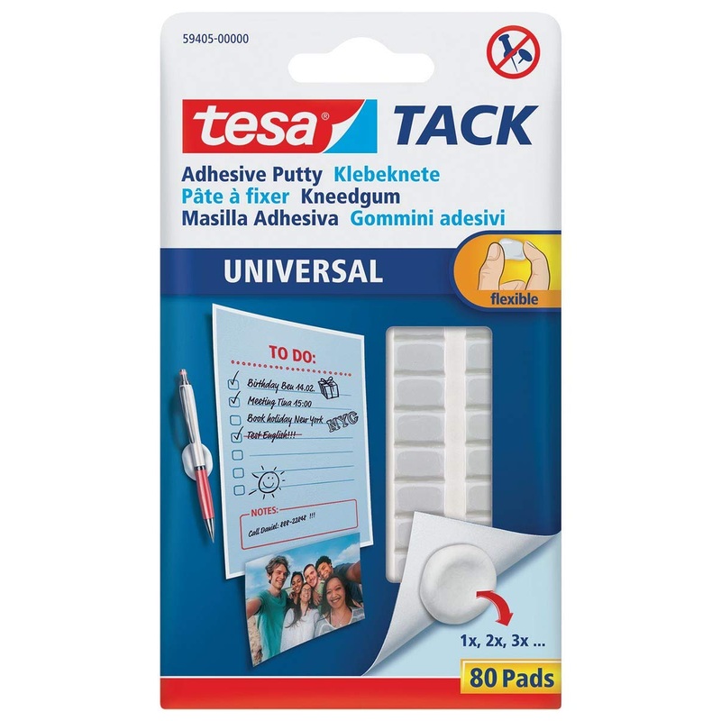 tesa TACK adhesive putty – self-adhesive, shapeable adhesive pads for attaching light objects to solid surfaces – white, 1 x 80 pieces 80 pieces (pack of 1)