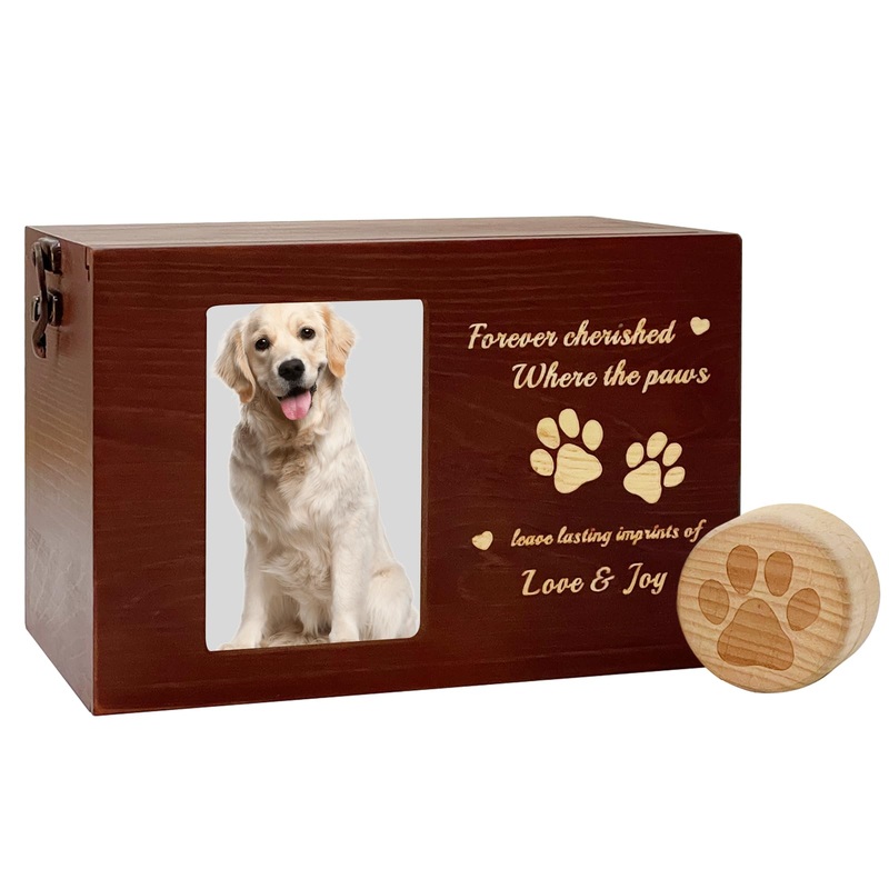 Timboops Home Pet Urns for Dog or Cat with Pet Hair Keepsake Box, Large Wooden Dog Urns for Ashes, Pet Memorial Gift Set with Photo Frame and Black Flannel Lining