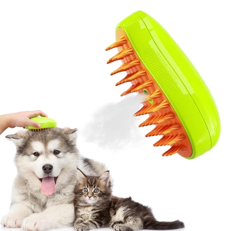 TOOVREN Cat Steam Brush, Self Cleaning Steam Cat Brush for Removing Tangled and Loose Hair, Steamy Cat Brush for Massage, Pet Hair Removal Comb for Cat and DogGreen Green