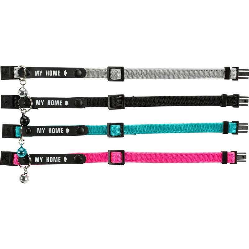 Trixie cat collar with address tab, nylon, assorted colors, neck circumference 20 – 28 cm