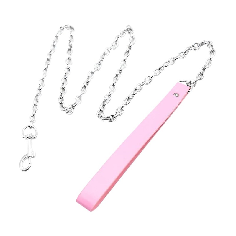 UUYYEO PU Leather Sexy Leash Choker Leash Couple Cosplay Leash Goth Punk Leash Small Pet Chain Leash for Small Dogs Pink