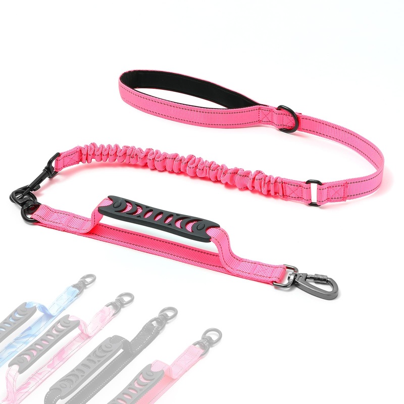 voopet Tactical Dog Leash Heavy Duty, 4FT Shock Absorbing Bungee Dog Leash for Pulling Dogs, Strong No Pull Dog Training Leash with Comfortable Dual Handle for Medium Large Dogs, Hot Pink