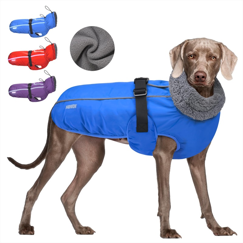 WarmWow Dog Coat Fleece Dog Winter Coat, Adjustable Dog Jacket with Buckle, Turtleneck Dog Puffer Jacket, Water Resistant Cold Weather Clothes, Dog Snowsuit Winter Jacket for Small Medium Large Dogs XX-Large Blue