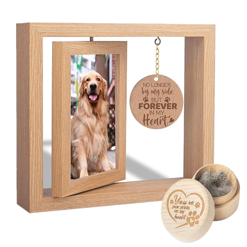 Weishenghuo Pet Memorial Gifts for Dogs Cats – Dog Memorial Picture Frame – 360 Rotating Wooden Picture Frame – Fits 4×6 in Photo – Loss of Dog Sympathy Gift (Rotating FrameA) Rotating frameA