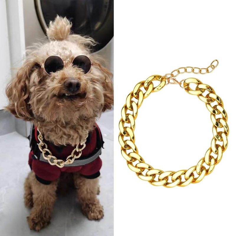 YangQian Dog Chain Necklace for Small Dogs Cat Chain Collars for Boy Girl Cats Cuban Link Dog Collar Choker Chain Adjustable Gold Chain Dog Collar Pet Cat Collar Chain Animal Dog Necklace Accessories Gold Chain Pet Collar