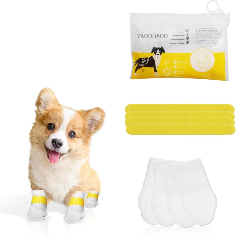 YAODHAOD Pet Booties for Dogs & Cats, Disposable Dog Shoes to Prevent Licking, Wound Recovery Boots Foot Covers for Injured Paw, Paw Protection,with Adjustable Straps (20PCS) (Small) Small – Width:2.5inch for Puppy Dogs