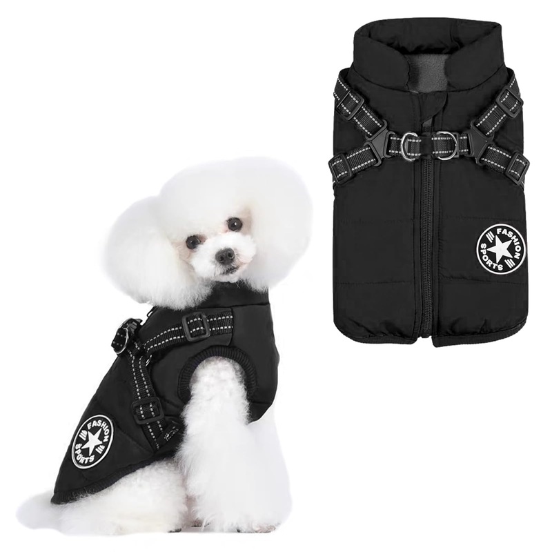 YHQPHZM Dog Coat,Warm Dog Winter Jacket Pet Jacket,Black Waterproof Windproof Pet Coat Jacket with Built in Harness,Dog Fleece Vest with Zipper Cold Weather Coat for Small Medium Dogs(XL,Black) XL Black