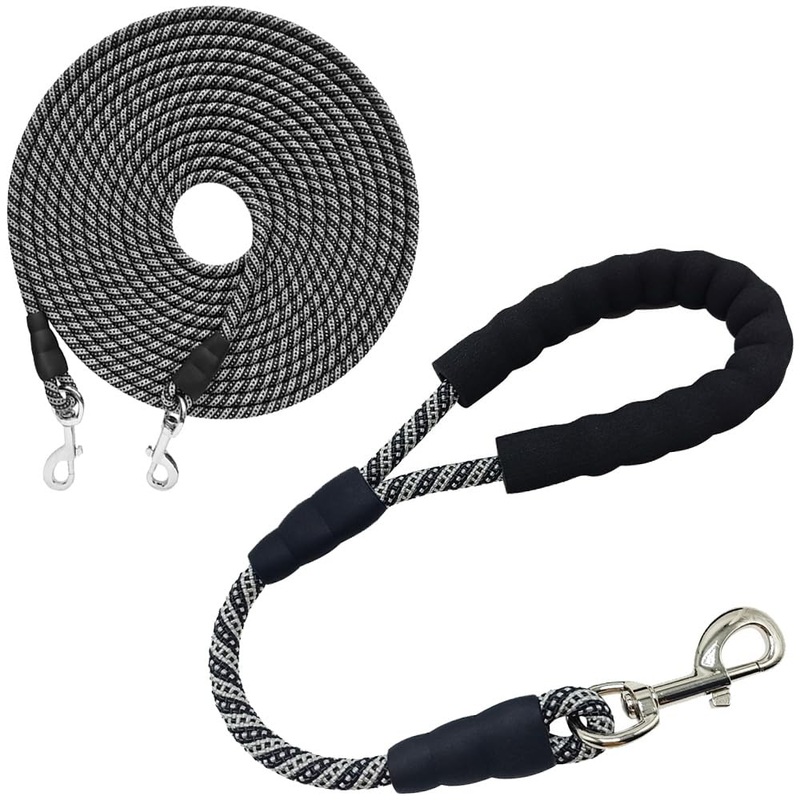 YUCFOREN 26FT Black Check Cord/Tie Out + 18 Inch Short Dog Leash Black