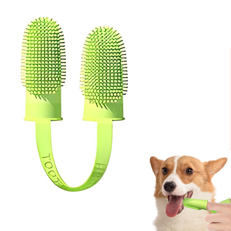 zoerbufan Dog Toothbrush Fingerling Silicone, 360 Fully Wrapped Bristles Anti-Plaque Finger Dog, Reusable Pet Finger Toothbrush for Small, Medium and Large Dogs (Green) Green