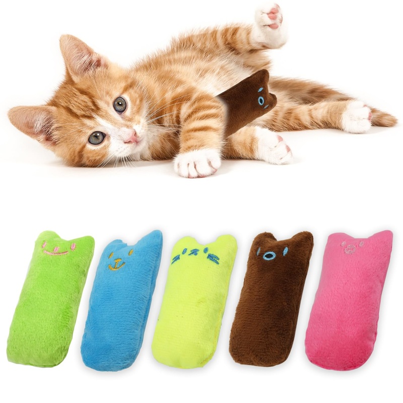5pcsKitten Toys for Indoor Cats, Colorful Kitten Teething Toys Cute Kitten Chew Toys with Crinkle Paper Soft Kitten Plush Toy Catnip Toys for Cats to Kick Balls and Play
