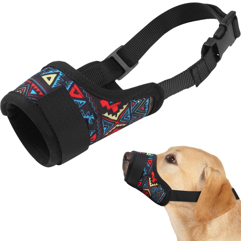 Adjustable Breathable Dog Muzzle,Soft Nylon Print Muzzle Keep Warm to Dog Mouth and Prevent Licking, Biting,Chewing for Small Medium Large Dogs (Black, L(Snout Girth 9”-11”)) Black L(Snout Girth 9”-11”)