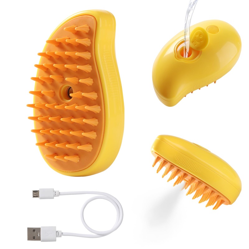 Cat Steam Brush, New 3 in1 Steamy Pet Hair Brush Cleanser Vapor for Dogs Cats, Cat Bath Brush with Steamer Water, Steaming Grooming Pet Brush Cleaner for Shedding, Pet Cat Spray Comb with Steam Yellow