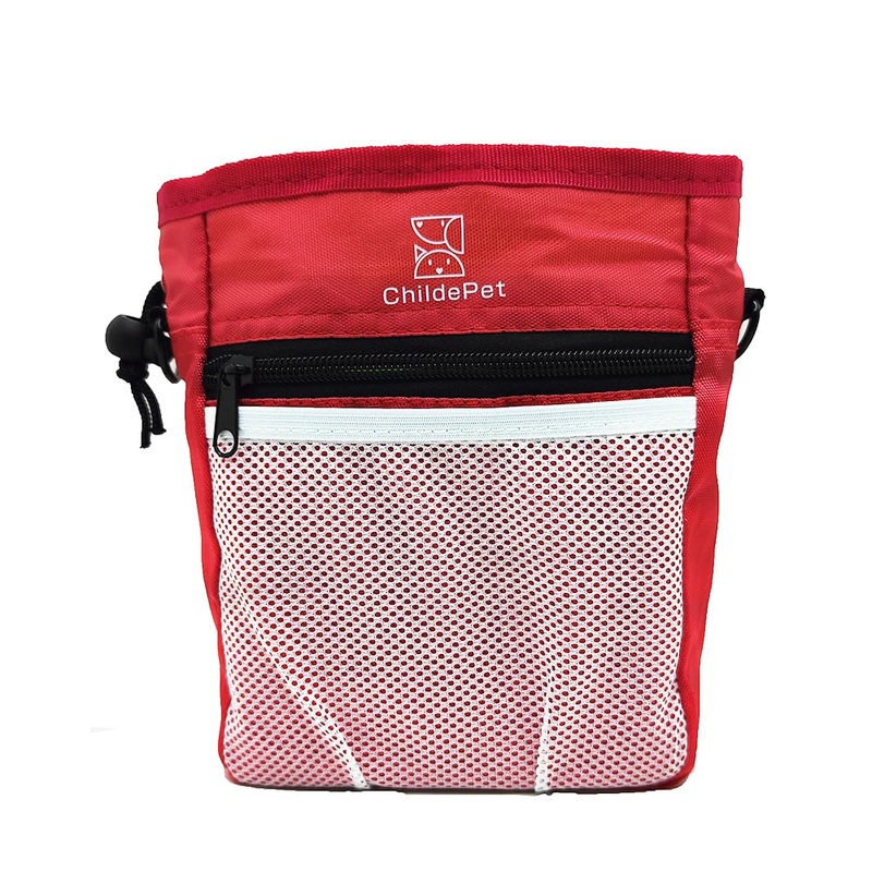 ChildePet Dog Treat Pouch for Pet Training and Dog Training Pouch with Built-in Poop Bag – Dog Treat Bag for Walking, Traveling – 500ml Storage for Pet Toys, Kibble, Treats (Red) Red