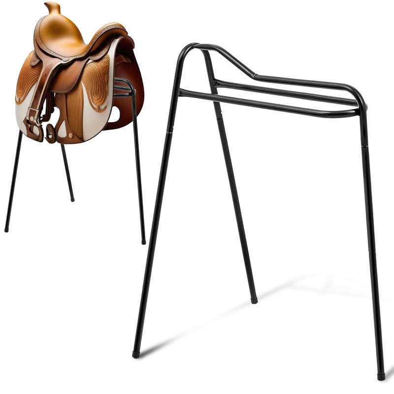 Clysee 2 Pcs 3 Leg English Saddle Stand Western Horse Saddle Rack Reliable Construction Portable Saddle Holder for Tack Supplies, Black