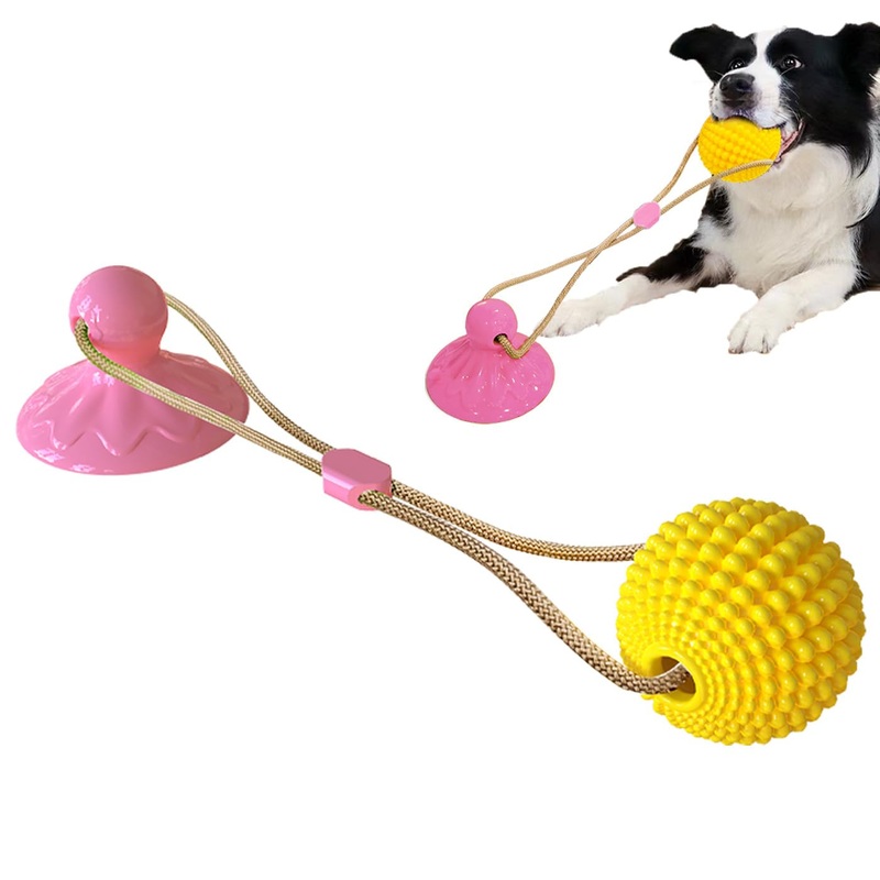 Corn Ball Chew Toys for Aggressive chewers, Interactive Suction Cup Dog Tug of War Toys, Teething Rope Toys for Puppy Boredom, Enrichment Teeth Cleaning for Medium Large Dogs (Pink) Pink
