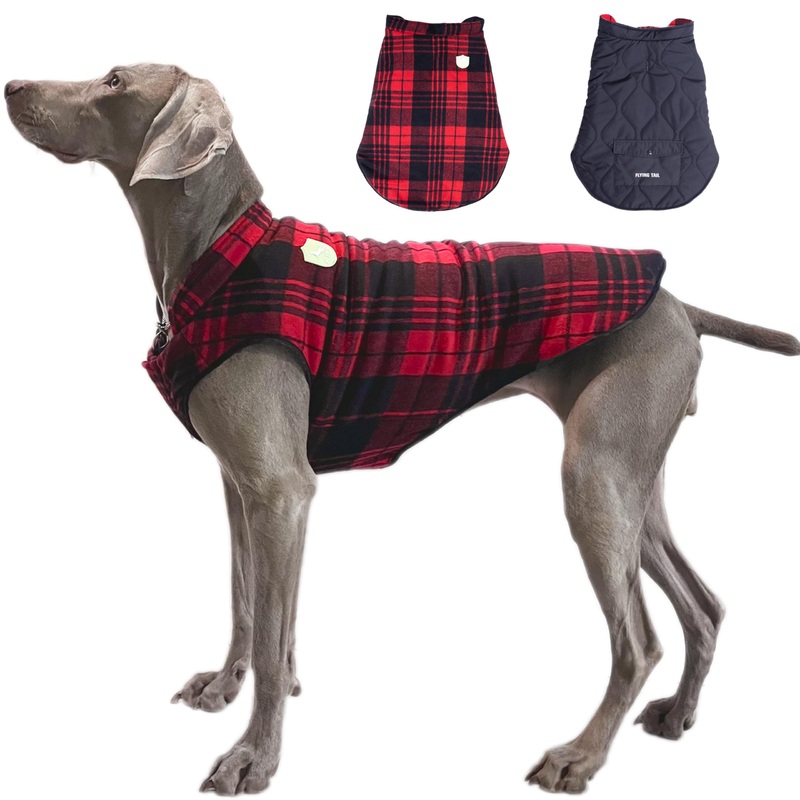 Dog Heat Storage Padding Dog Winter Coat, Reversible Waterproof Dog Winter Clothes, with Reflective Logo, Glow in Dark Label & Leash Hole for 2XSmall – 5XLarge (Large, Red&Black) Large