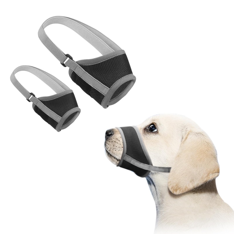 Dog Muzzle 2 Pcs, Prevent Biting, Chewing, and Barking, with Comfortable Mesh Soft Fabric and Adjustable Strap, Suitable for Small to Medium Dogs, Allows Drinking and Panting-Grey