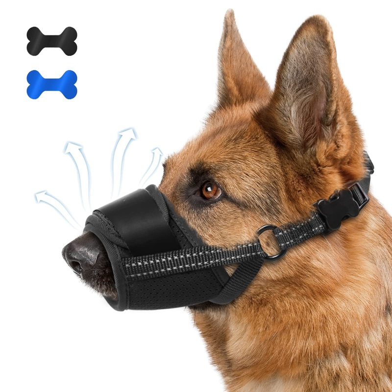 Dog Muzzle, Soft Muzzle for Medium Large Sized Dog to Anti and Prevent Biting Barking Chewing, Air Mesh Large No Barking Muzzle with Reflective & Adjustable Strap for Medium Large Sized Dog(Black-L