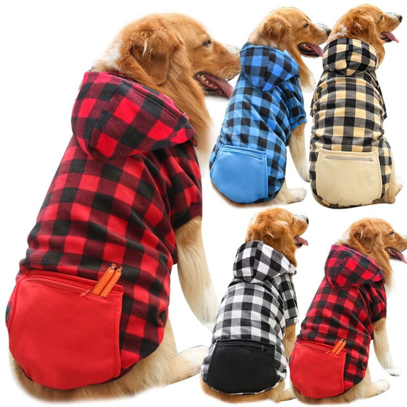 DOPI Big Dog Winter Coat Pet Plaid Hoodie Jacket Reversible Vest Cold Weather Dog Cat Clothes Pet Apparel for Medium Large Dogs Labrador Clothing (XX-Large,Yellow) XX-Large Yellow
