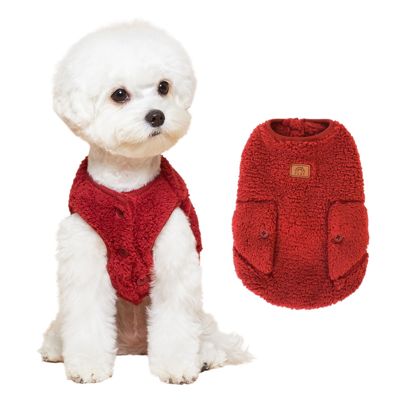 FLOT Designer Dog Fluffy Fleece Vest Jacket Sweater Warm Comfortable Premium Materials Tailored Fit Designed and Made in Korea (Burgundy) X-Large Burgundy