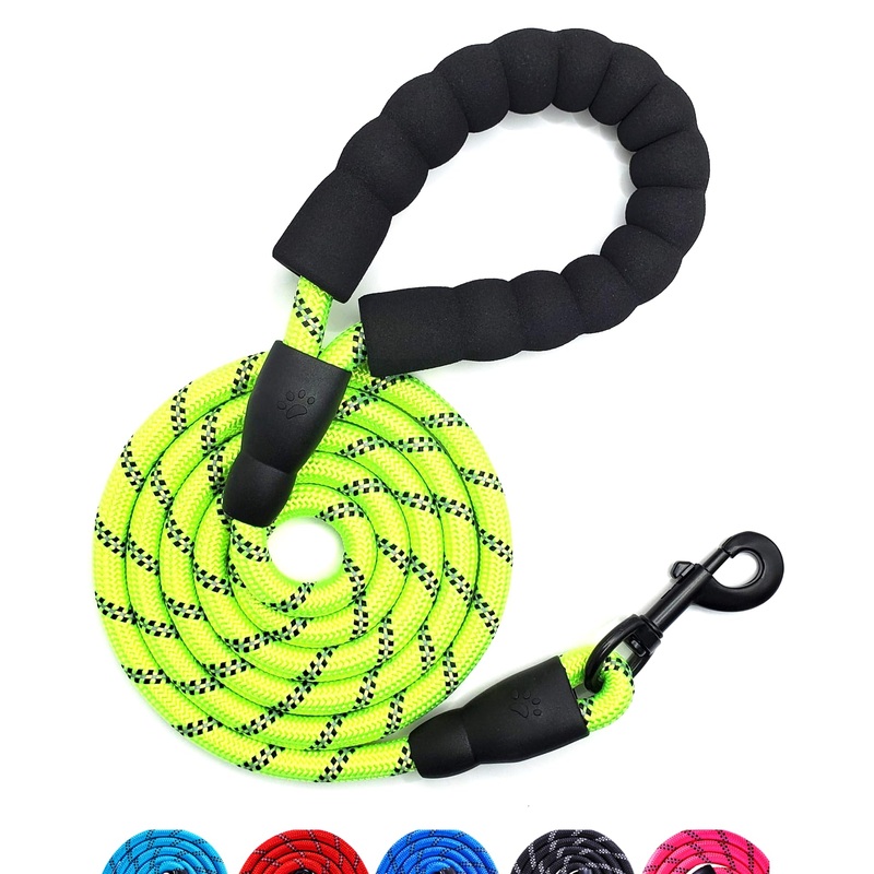 GLORYPET Dog Leash Heavy Duty, 5FT/6 FT Dog Leashes for Small Puppy Medium Large Breed Dogs with Comfortable Handle, Reflective Rope Pet Leash for Night Safety Walking (5 FT- 1/2″, Green)