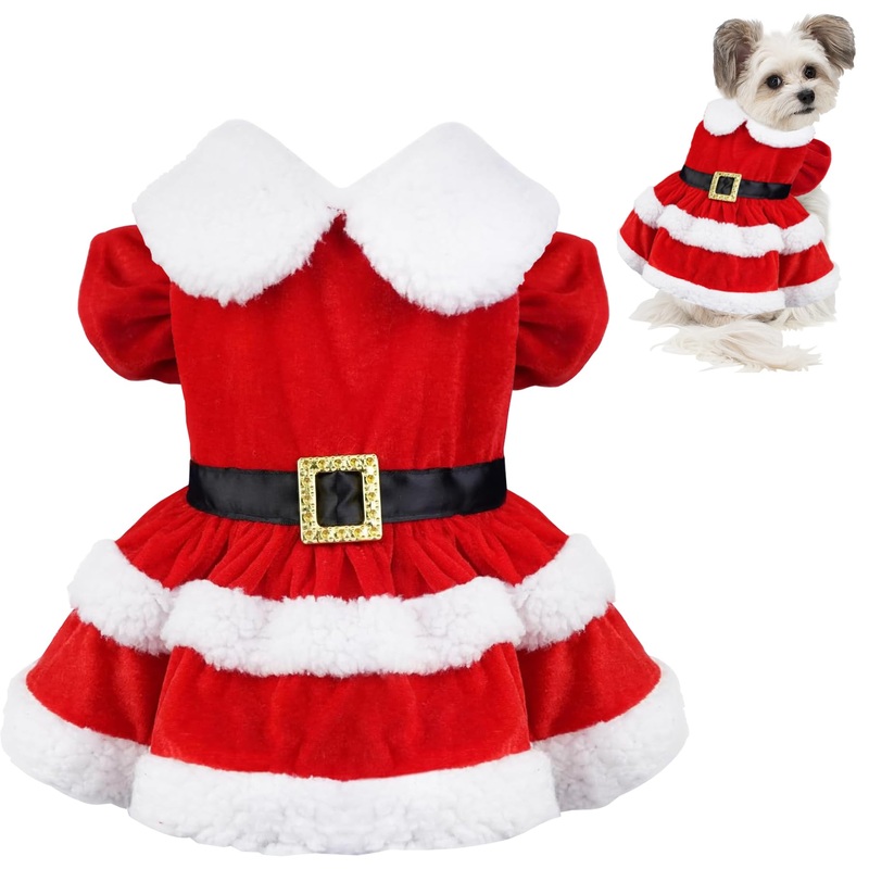 GOYOSWA Dog Christmas Dress Dog Christmas Outfit Clothes Red Dog Santa Costume Dog Holiday Outfit Christmas Dresses for Small Medium Dogs (Christmas Dress, Large)