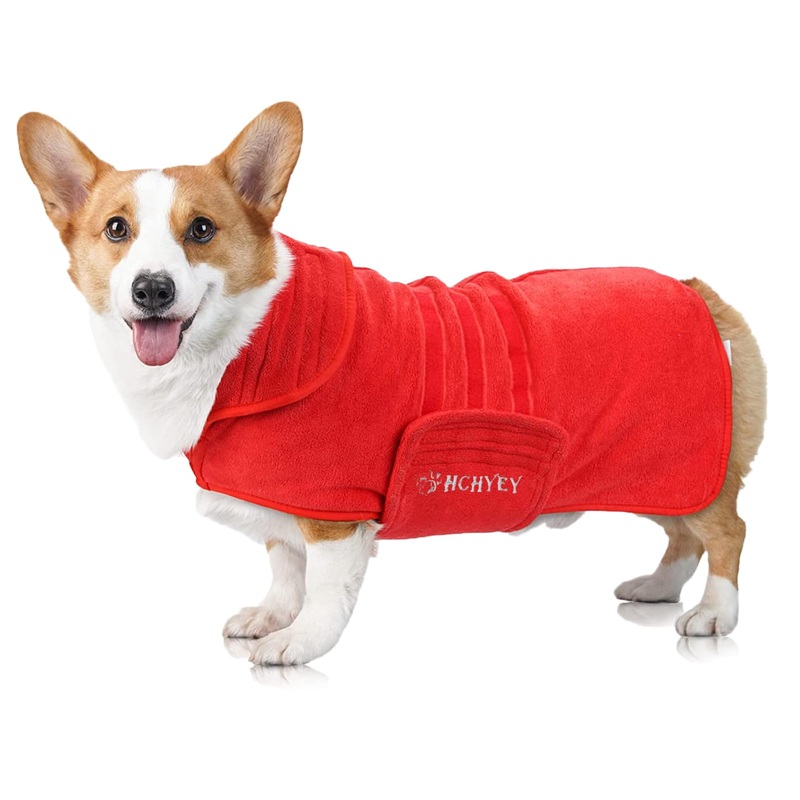 HCHYEY Dog Drying Coat, Dog Robe for Drying Dogs After Bathing & Swimming, Premium Microfibre Dog Bathrobe Towel- Super Absorbent Pet Bath Robe for Dogs at Home and Outdoors (Dark Red, L) Large Dark Red