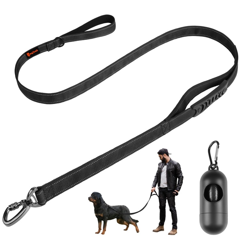 Heavy Duty Dog Leash, Laqibak Double-Sided Reflective Double Handle Dog Leash – Double-Layer Thickening, Lockable Safety Carabiner Design, 6 FT Perfect for Medium & Large Dogs Joyful Strolls, Black