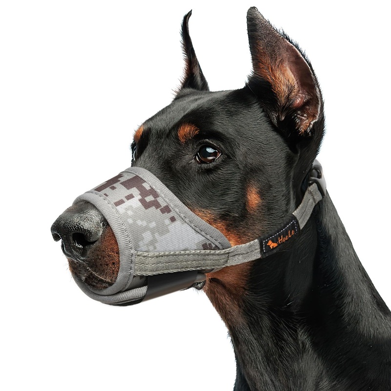 HEELE Dog Muzzle, Soft Tactical Camouflage Dog Muzzle for Small Medium Large Dogs, Breathable Muzzle to Prevent Biting, Chewing, and Barkink, Perfect for Vet Visit, Training L Grey