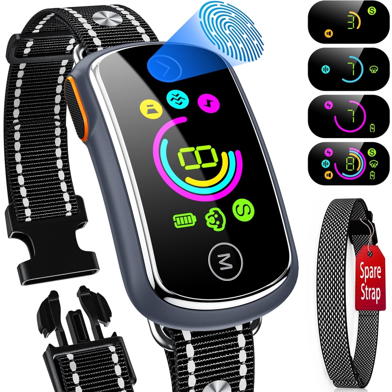 KFGUH Dog Bark Collar, Smart Anti Bark Collars for Large Medium Breeds, 2 in 1 Customized Beep Vibration Shock Mode Rechargeable Barking Training Silencer Collar with Replacement Strap