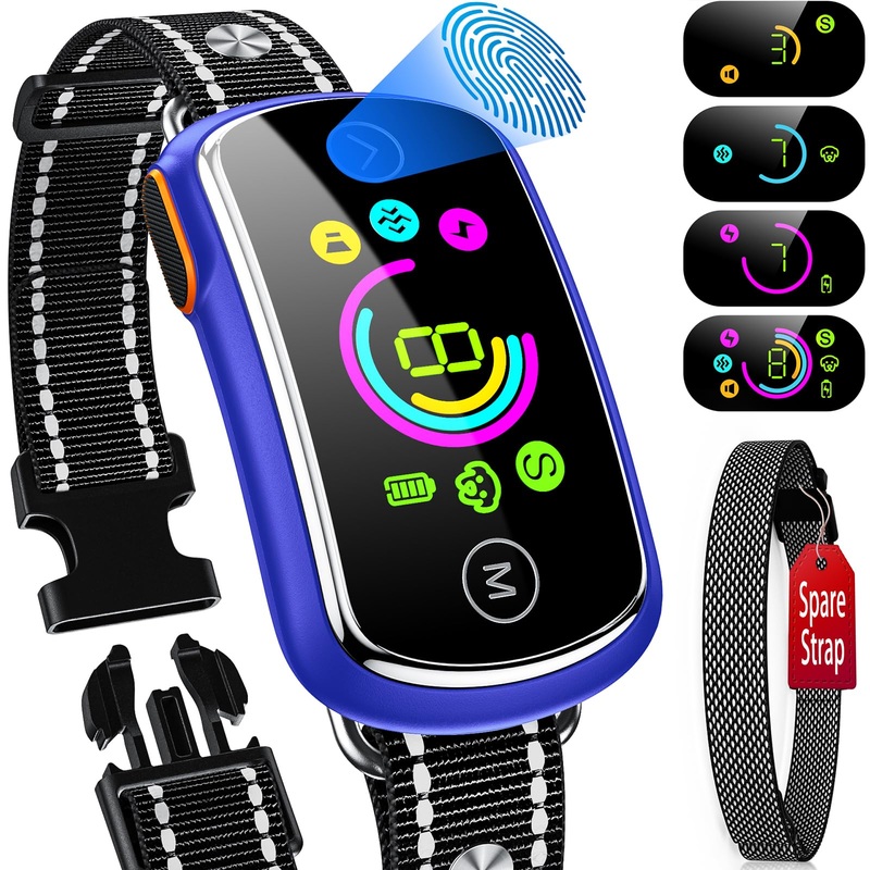 KFGUH Dog Bark Collar, Waterproof Anti Bark Collars for Large Medium Breeds, 2 in 1 Customized Beep Vibration Shock Mode Rechargeable Barking Training Silencer Collar with Replacement Strap