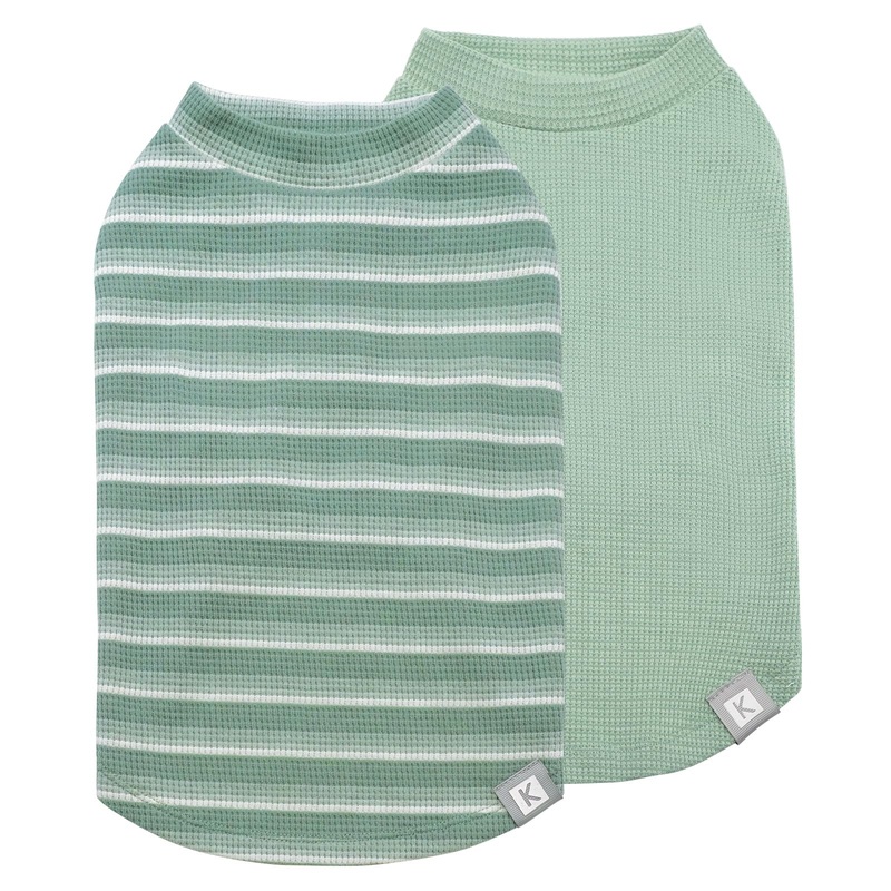 KYEESE 2Pack Waffle Dog Shirts for Small Dogs Stretchy Dog T-Shirts Lightweight Dog Tank Top Sleeveless Striped Dog Shrit Vest Breathable, Large, Green+Striped