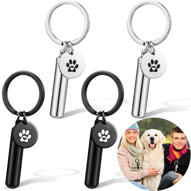 Loetere 4 Pcs Pet Urns Keychain, Paw Print Shape Urn Pendant Keychain for Pet Ashes Keepsake Stainless Steel Small Pet Urns for Dogs Small Pet Cremation Keepsake Pend Paw Print Memorial Urn