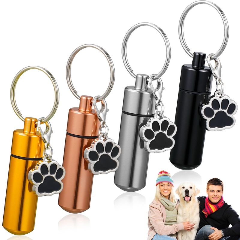 Loetere 4 Pcs Pet Urns Keychain with 4 Paw Shape Urn Pendant, Keychain for Pet Ashes Keepsake Stainless Steel Small Pet Urns for Dogs Small Pet Cremation Keepsake Paw Memorial Urn