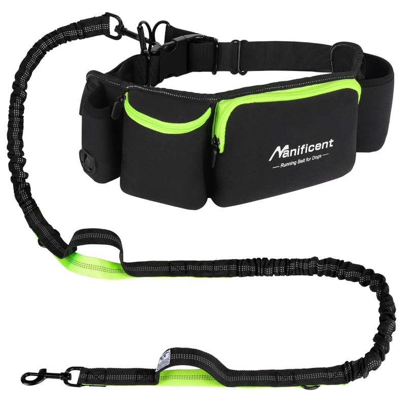 Manificent Hands Free Dog Leash for Medium Large Dogs, Wide Padded Waist Leash Bungee Leash Dog Running Leash for Dog with Reflective Stitching for Walks, Jogging, Running, Hiking, and Dog Training