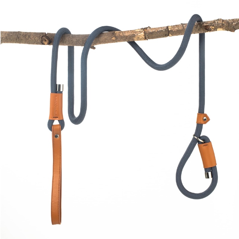 Maogoublue 5.9FT Durable Leather Leash with Sturdy Nylon Rope and Metal Rivets at The Connection Points. The Leash Features a Movable Leather Limit Buckle for Small Medium pet Dogs (Dark Blue) Dark Blue
