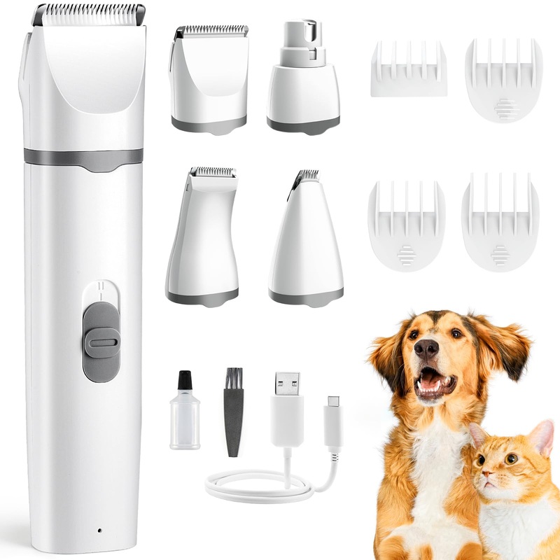 Masagotti Dogs Hair Clippers Grooming Kit with Nail Grinder, 4 in 1 Cordless Electric Trimmer Low Noise USB Rechargeable Pet Clippers for Dogs Cat,Grooming Paws, Eyes, Ears, Face,Matted Hair Dog Hair Clippers Kit