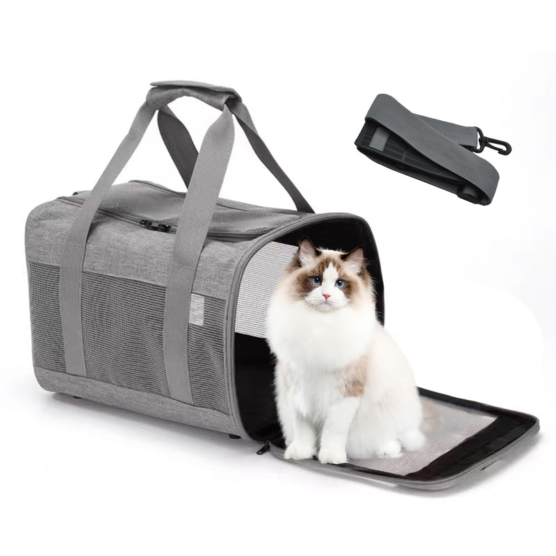 MUYG Travel Carrier for Cats,Cat Soft-Sided Carriers Collapsible Ventilated Breathable Puppy Carrier for Small Dogs Airline Approved Cats Carrier for Small Medium Cat Dog Puppies Under to 15 Lb(Grey)