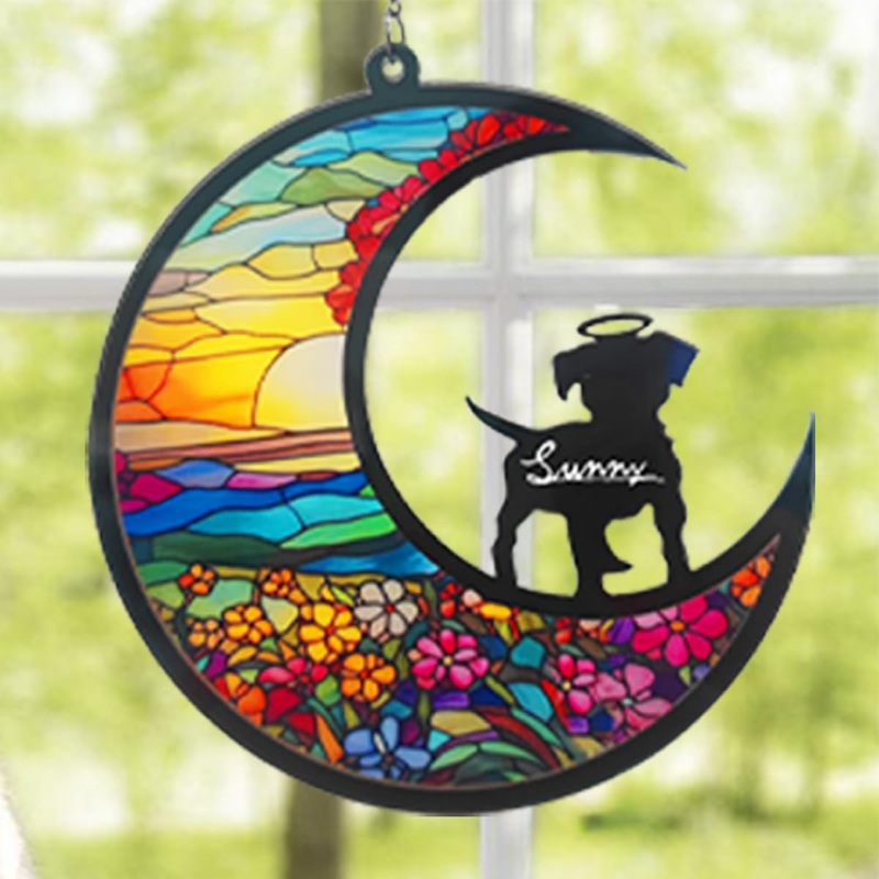 NAHIYELAS Dog Memorial Gift for Loss of Dog-Personalized Date Name Pattern Dog with Angelic Halo on Moon Pet Remembrance Sympathy Ornament Gifts for Dog Lovers Dog B
