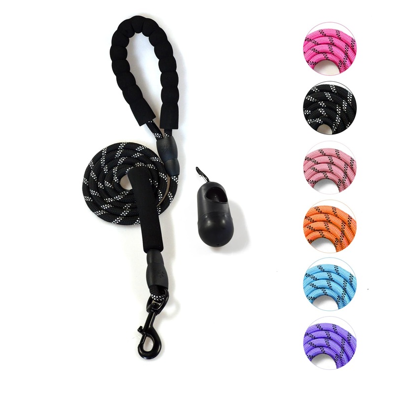 NESTROAD Rope Dog Leash Heavy Duty,Add a Movable Sponge for Easy Control,Reflective Threads Dog Leashes with Comfortable Handle for Medium Large Dogs Walking with Poop Bags and Dispenser(5FT,Black) 1 Pack Climbing Rope Black