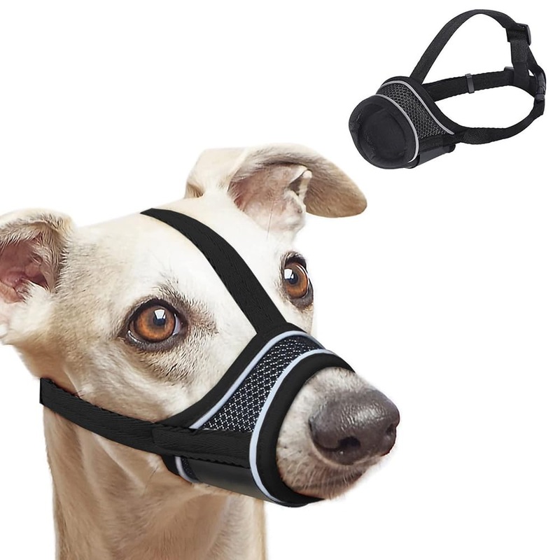 New Dog Muzzle, Breathable Drinkable Mesh Muzzle for Dogs,Anti Biting Barking Chewing,Grooming Muzzle for Dog with Anti-Drop Adjustable Anti-Drop &Shiny Reflective Strap in Night (Black, S) black