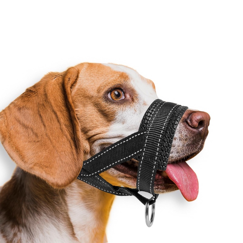 Ohcozzy Dog Muzzle, Soft Leather Muzzle with Reflective for Medium Large Sized Dogs, Durable Dog Mouth Guard Anti Biting Barking Chewing Safety Adjustable(L,Black L Black
