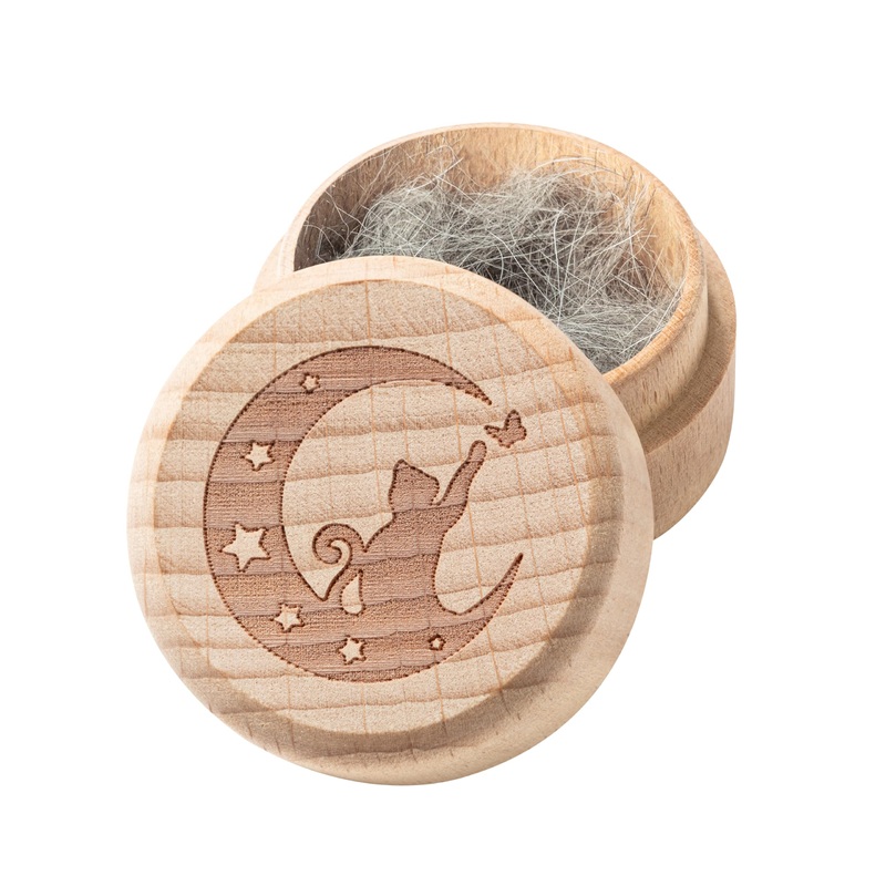 Pet Hair Keepsake Box, Wooden Pet Fur Memorial Box with Cat on Moon Engraving Cat Hair Ashes Container Memorial Urn Pet Supplies Storage Box Pet Loss Sympathy Gifts for Pet Lovers Friends