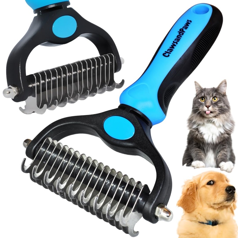 Professional Pet Grooming Brush, Shedding & Dematting Brush, Brush for Short/Medium/Long Haired Cats/Dogs, Undercoat Rake for Dogs, Deshedding Dog Brush, Dematting Comb, Pet Hair Removal Blue