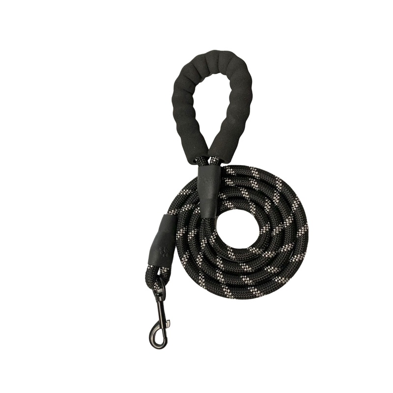 Rope Dog Leash – 5 FT with Comfortable Padded Handle, Highly Reflective Threads Dog Leash for Large Dogs, 1/2 Inch Thick, Black