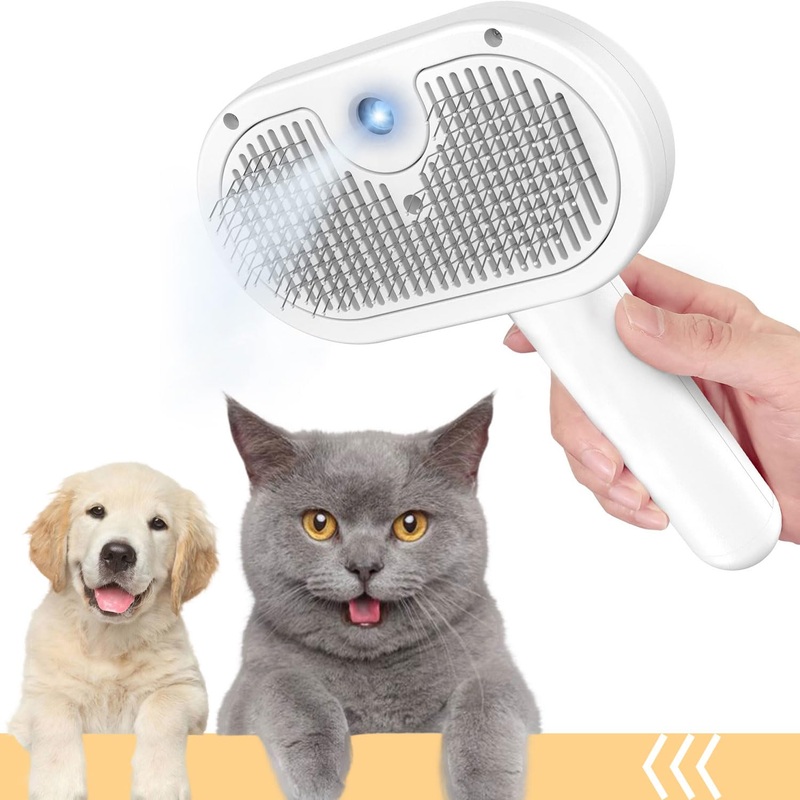 Spray Cat Brush for Shedding – 2 in 1 Cleaning Brush for Cats and Dogs – Pet Hair Removal Comb with Water Tank and Release Button – Steamy Cat Brush – Pet Spray Hair Comb