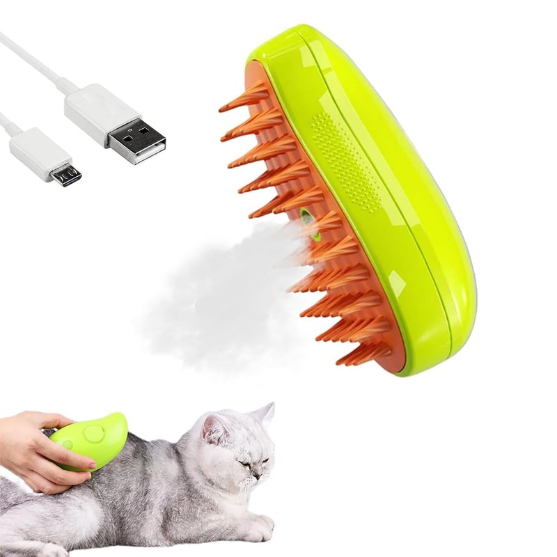 Steamy Cat Brush,2024 New 3 in 1 Multifunctional Cat Steamy Brush,Self Cleaning Cat Steamy Brush, Cat Steamy Brush for Massage, Removing Tangled and Loose Hair (Green) Green
